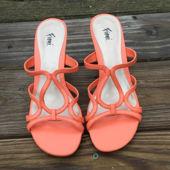 coral kitten heel sandals